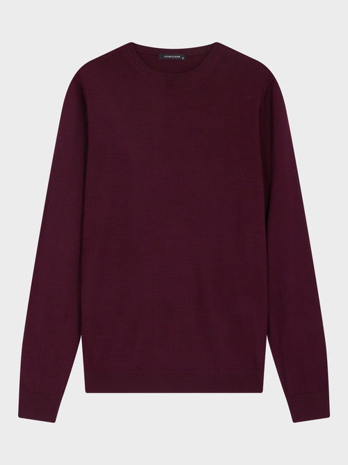 Pull col rond en laine Mérinos mélangée bordeaux - Father & Sons   - 4 