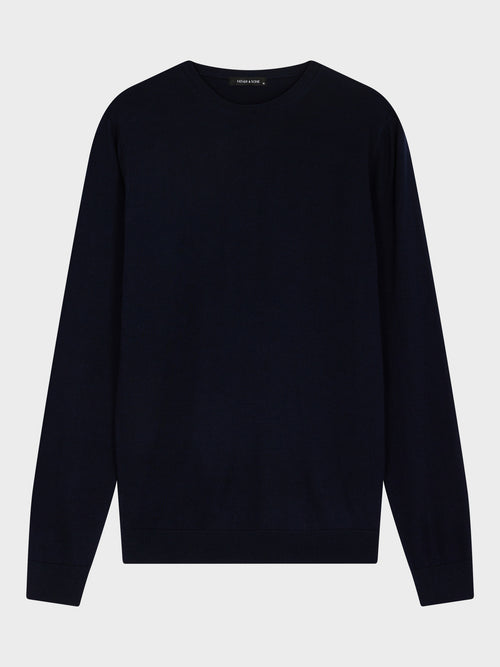 Pull col rond en laine Mérinos mélangée bleu marine - Father & Sons   - 4 