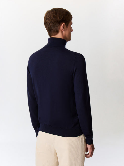 Pull col roulé en laine Mérinos mélangée bleu marine - Father & Sons   - 3 