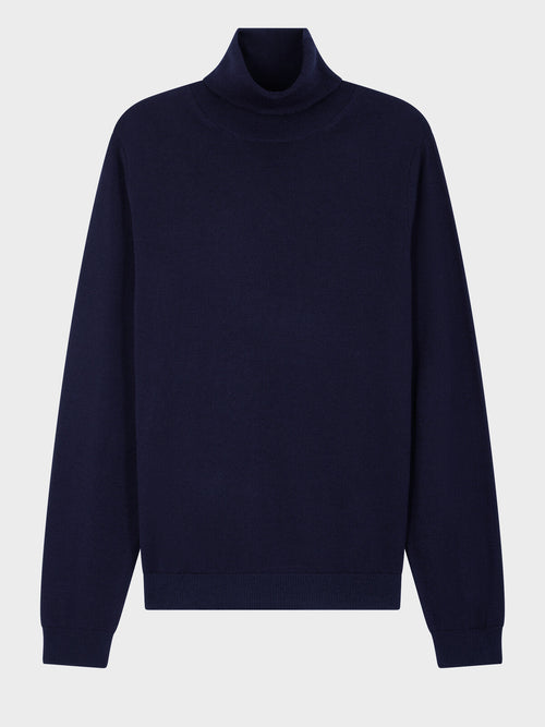 Pull col roulé en laine Mérinos mélangée bleu marine - Father & Sons   - 4 