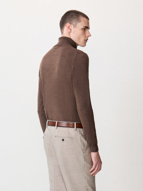 Pull col roulé en laine Mérinos mélangée marron - 2 - Father & Sons   - 8 