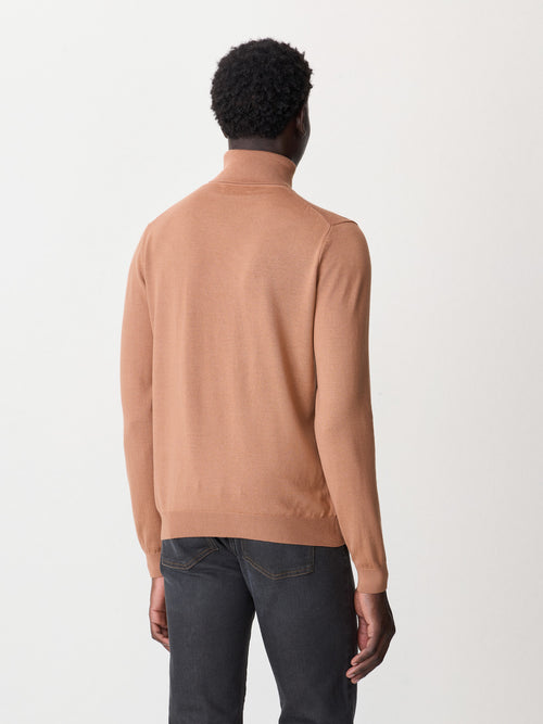 Pull col roulé en laine Mérinos mélangée marron - 2 - Father & Sons   - 13 