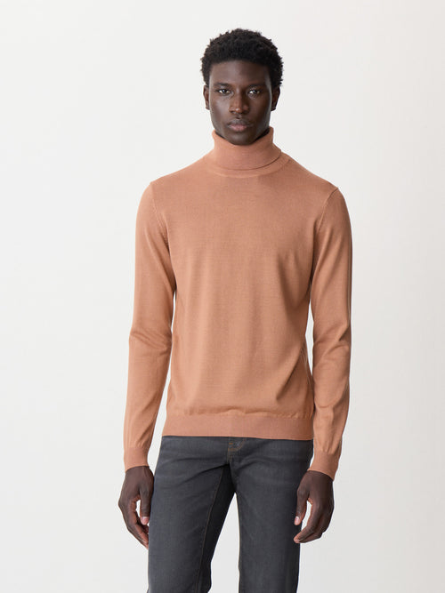 Pull col roulé en laine Mérinos mélangée marron - 1 - Father & Sons   - 13 