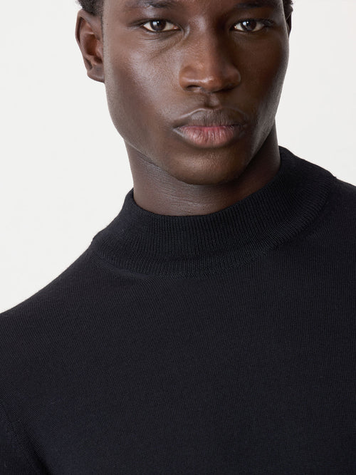Pull col cheminée en laine Mérinos mélangée noire - Father & Sons   - 3 