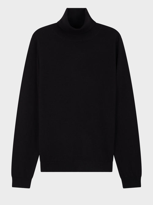 Pull col roulé en laine Mérinos mélangée noir - Father & Sons   - 5 