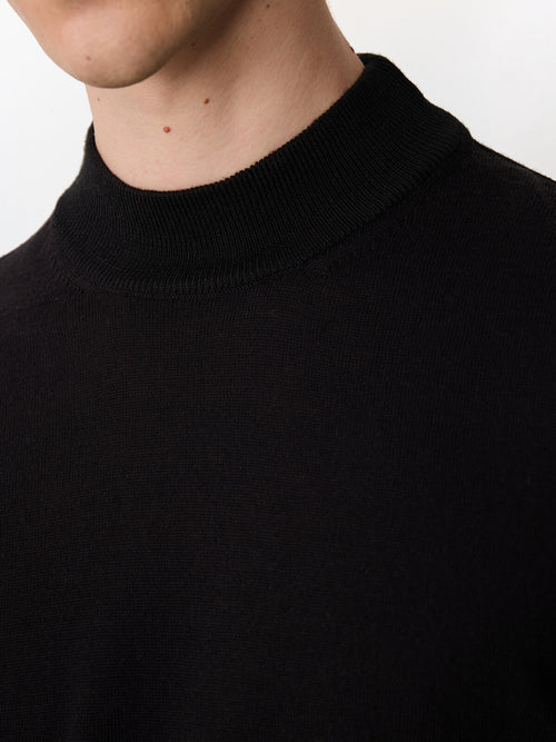 Pull col cheminée en laine Mérinos mélangée noire - Father & Sons   - 4 