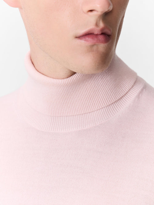 Pull col roulé en laine Mérinos mélangée rose - Father & Sons   - 3 