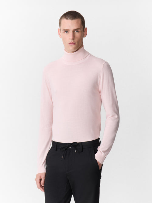 Pull col roulé en laine Mérinos mélangée rose - 1 - Father & Sons   - 14 