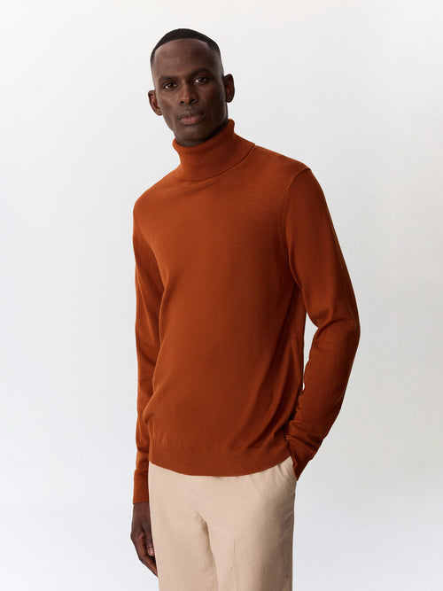 Pull col roulé en laine Mérinos mélangée rouille - 1 - Father & Sons   - 3 