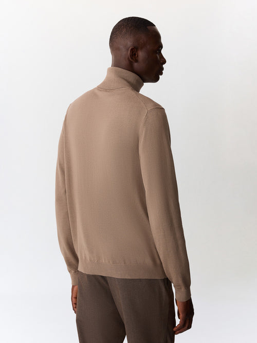 Pull col roulé en laine Mérinos mélangée marron - 2 - Father & Sons   - 1 