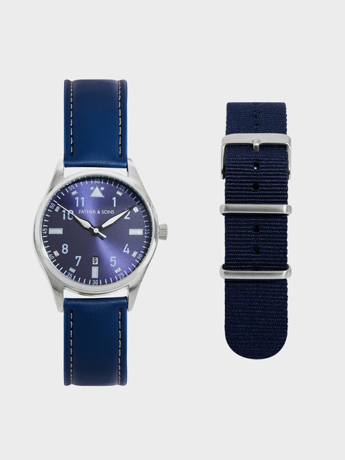 Montre 2 bracelets bleu marine - Father & Sons   - 1 