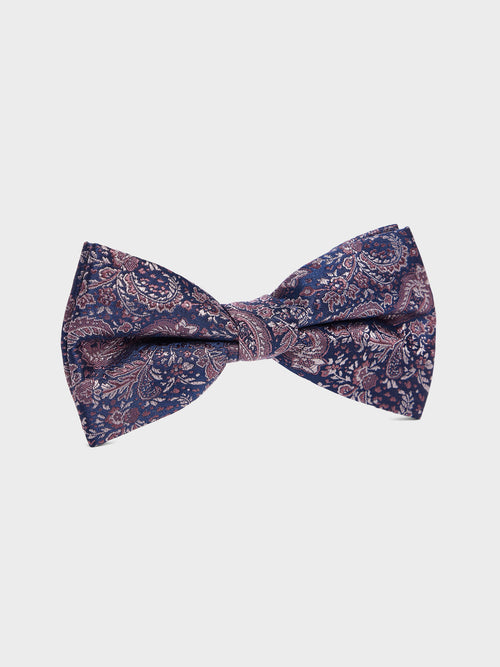 Noeud papillon en soie mélangée bleue à motif cachemire bordeaux - Father & Sons   - 1 