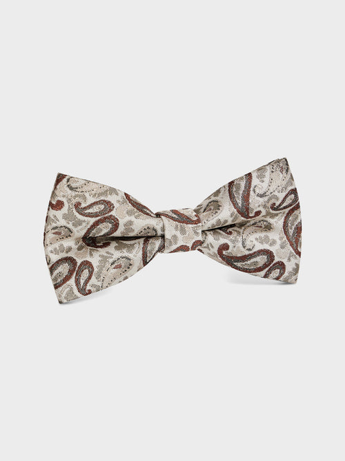 Noeud papillon en soie mélangée beige à motif cachemire - 1 - Father & Sons   - 10 