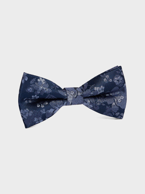 Noeud papillon en coton et soie bleu indigo à motif fleuri - 1 - Father & Sons   - 11 