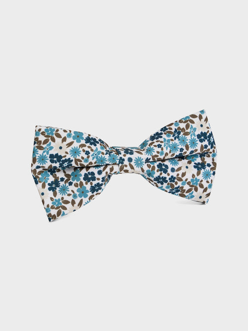 Noeud papillon à motif fleuri bleu prusse et kaki - 1 - Father & Sons   - 3 
