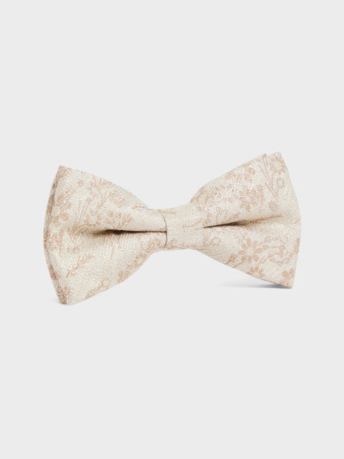 Noeud papillon en coton et soie beiges à motif fleuri - 1 - Father & Sons   - 3 