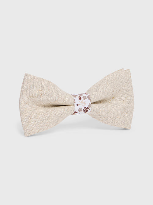 Noeud papillon bi-matière beige à motif fleuri - 1 - Father & Sons   - 11 