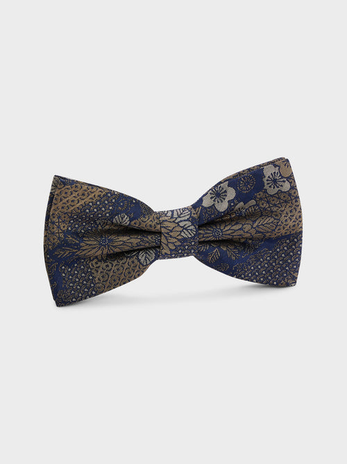 Noeud papillon en soie mélangée bleue à motif fleuri camel - 1 - Father & Sons   - 20 