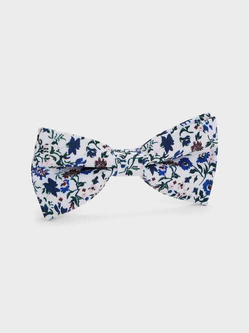 Noeud papillon bleu cobalt à motif fleuri rose et vert - 1 - Father & Sons   - 7 