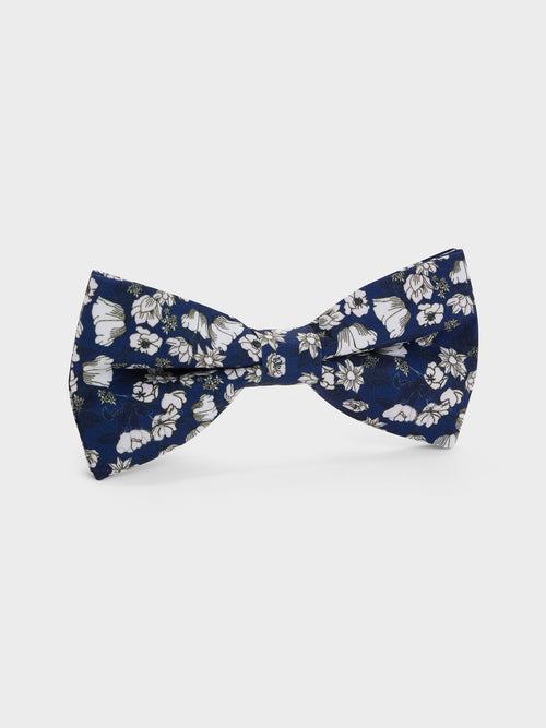 Noeud papillon bleu indigo à motif fleuri blanc - 1 - Father & Sons   - 9 