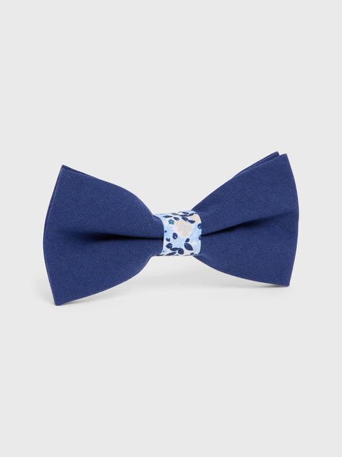 Noeud papillon bi-matière bleu indigo à motif fleuri - Father & Sons   -  
