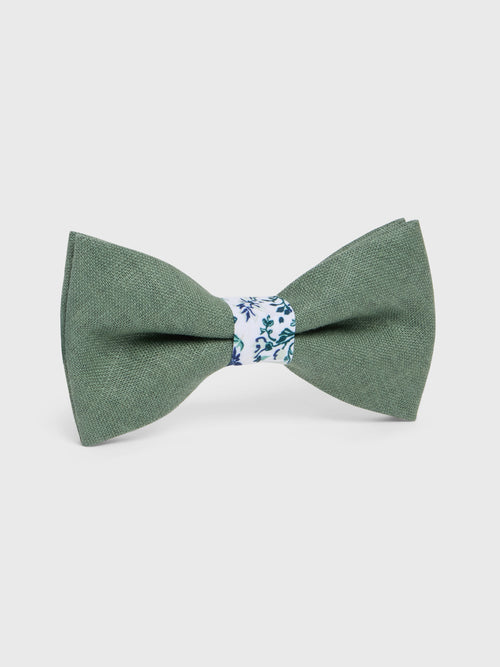 Noeud papillon bi-matière vert bouteille à motif fleuri - 1 - Father & Sons   - 10 