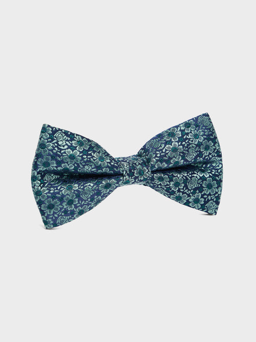 Noeud papillon en soie mélangée bleue à motif fleuri - Father & Sons   - 1 