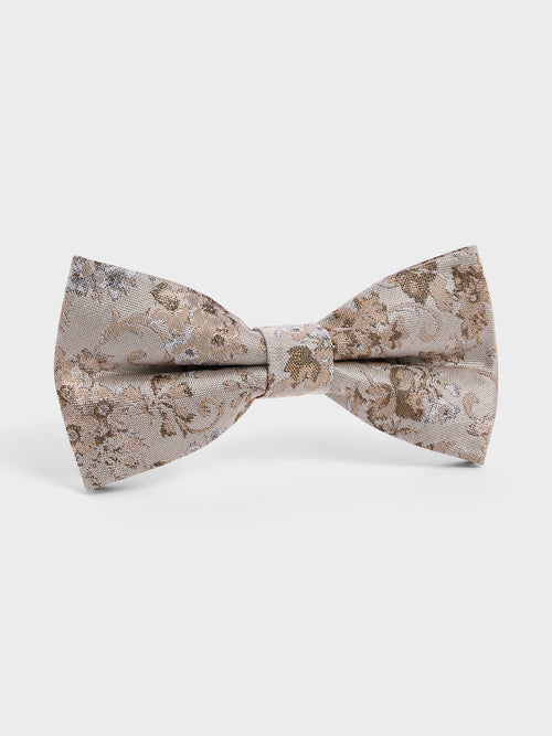 Noeud papillon en soie mélangée à motif fleuri beige - Father & Sons   - 1 
