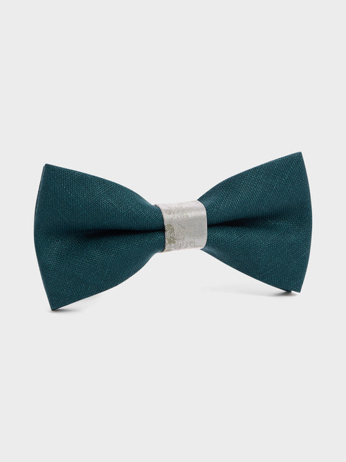 Noeud papillon bi-matière vert bouteille à motif fleuri - Father & Sons   -  