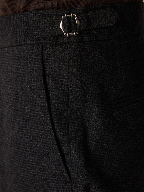 Pantalon coordonnable slim en laine mélangée anthracite à carreaux - Father & Sons   - 3 