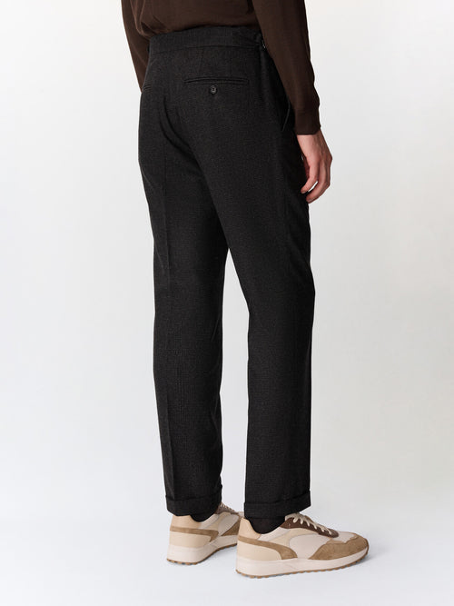 Pantalon coordonnable slim en laine mélangée anthracite à carreaux - Father & Sons   - 2 