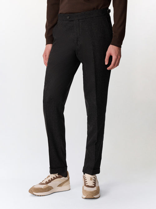 Pantalon coordonnable slim en laine mélangée anthracite à carreaux - Father & Sons   - 1 
