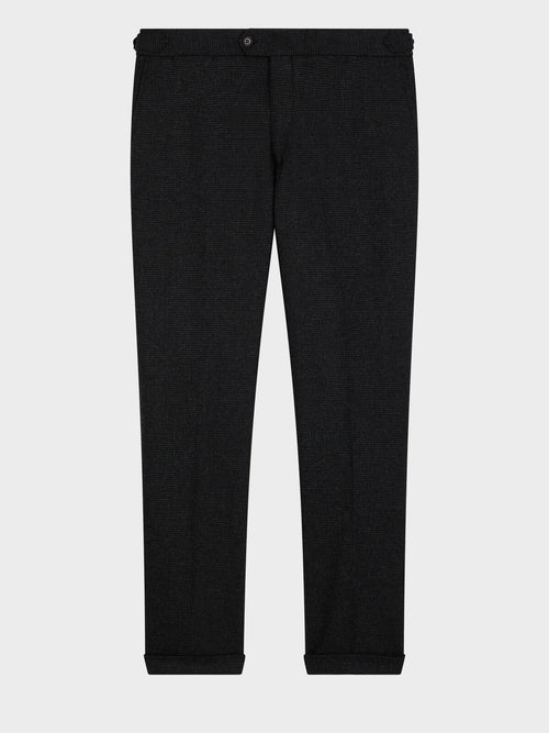 Pantalon coordonnable slim en laine mélangée anthracite à carreaux - Father & Sons   - 4 