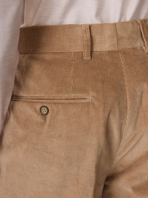 Pantalon coordonnable semi regular en velours côtelé beige - Father & Sons   - 3 