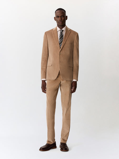 Pantalon coordonnable semi regular en velours côtelé beige - Father & Sons   - 4 