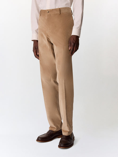 Pantalon coordonnable semi regular en velours côtelé beige - Father & Sons   - 1 