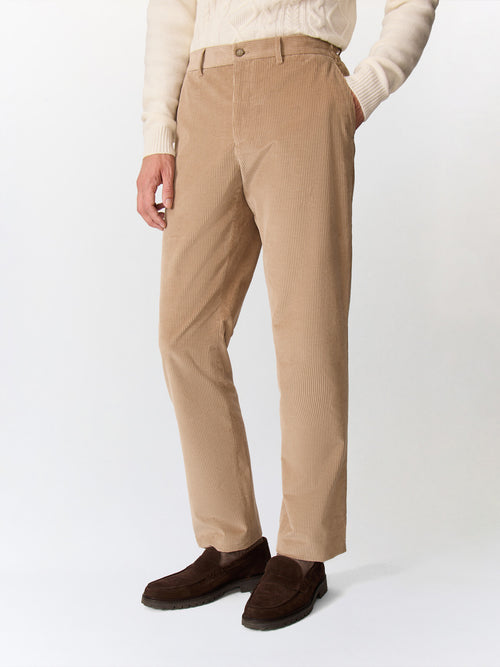 Chino slack regular en velours côtelé beige - Father & Sons   - 1 