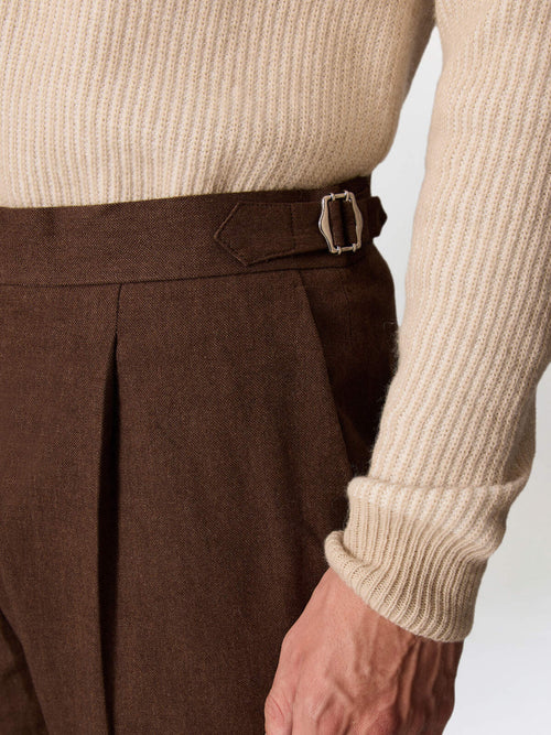 Chino slack semi regular en coton stretch marron - Father & Sons   - 4 