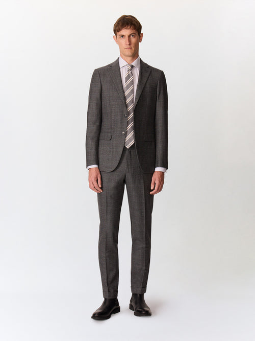 Pantalon coordonnable slim en laine mélangée anthracite Prince de Galles - Father & Sons   - 4 