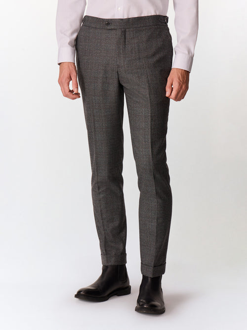 Pantalon coordonnable slim en laine mélangée anthracite Prince de Galles - 1 - Father & Sons   - 12 