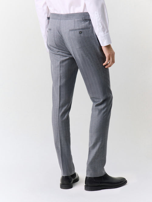 Pantalon coordonnable slim en laine mélangée grise à rayures - 2 - Father & Sons   - 15 