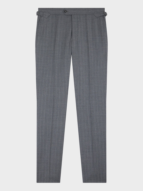 Pantalon coordonnable slim en laine mélangée grise à rayures - 1 - Father & Sons   - 3 