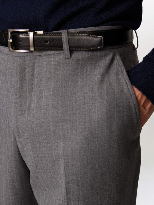 Pantalon coordonnable slim en laine mélangée grise à rayures - Father & Sons   - 4 