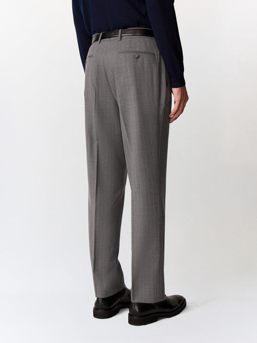 Pantalon coordonnable slim en laine mélangée grise à rayures - Father & Sons   - 2 