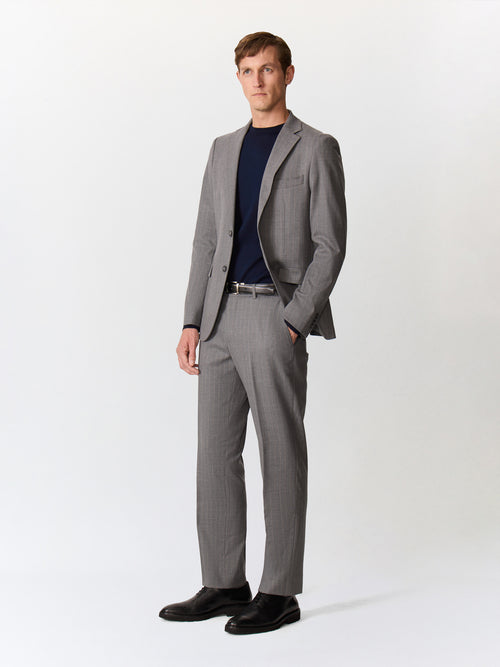 Pantalon coordonnable slim en laine mélangée grise à rayures - Father & Sons   - 3 