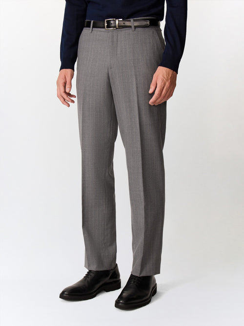 Pantalon coordonnable slim en laine mélangée grise à rayures - Father & Sons   - 1 