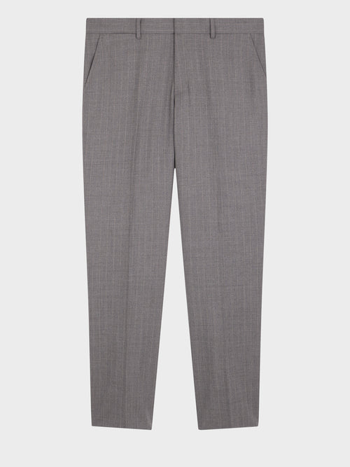 Pantalon coordonnable slim en laine mélangée grise à rayures - Father & Sons   - 5 
