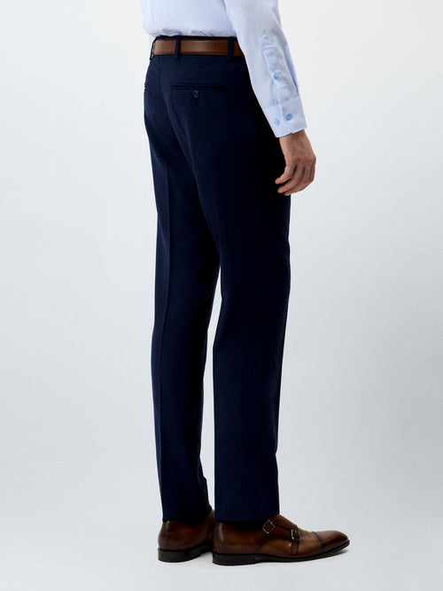 Pantalon coordonnable Regular en laine bleu marine Prince de Galles - 2 - Father & Sons   - 1 