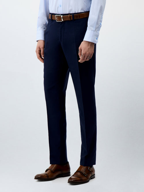 Pantalon coordonnable Regular en laine bleu marine Prince de Galles - 1 - Father & Sons   - 1 