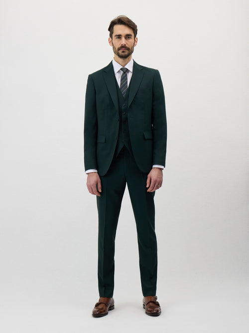 Pantalon coordonnable Regular en laine vert bouteille - Father & Sons   - 4 